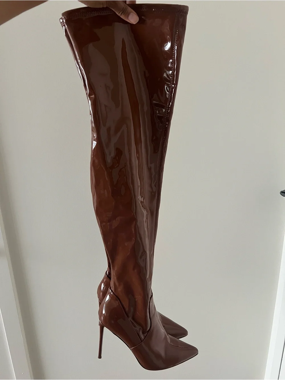 Steve Madden Brown Patent Over-the-Knee Stiletto Boots